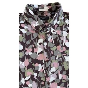Ted Baker London Mens Abstract Floral Camo Button Down Shirt Brown Pink Size 5